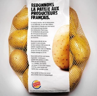 Burger King soutient les producteurs en offrant un kilo de pommes de terre